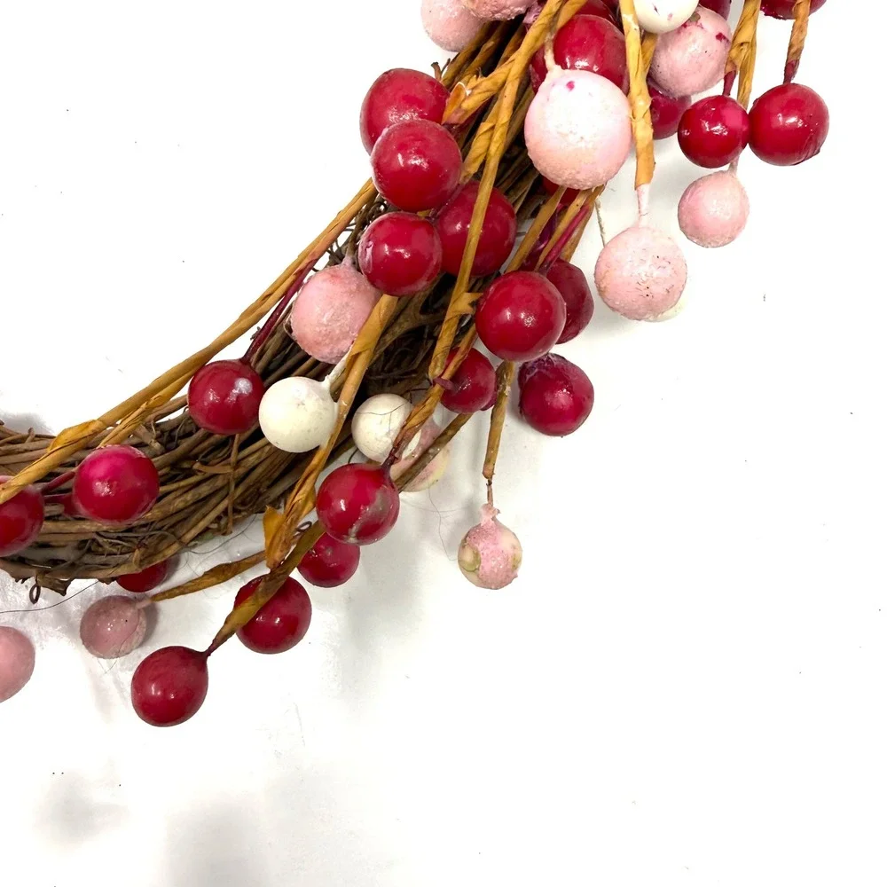 Red Pink White Berry Heart Wreath 16 Inch Valentine Day Grapevine Decor